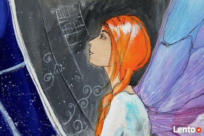 Anioł obraz na drewnie "ANIOŁ MARZEŃ" artystki A. Laube