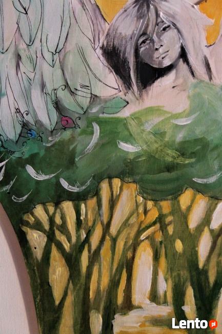 Obraz na drewnie "ANIOŁ PIERZASTY" artystki Adriany Laube