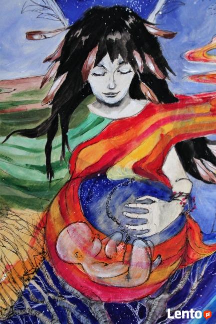 Anioł malowany na drewnie "ANIOŁ DOULI" artystki A. Laube