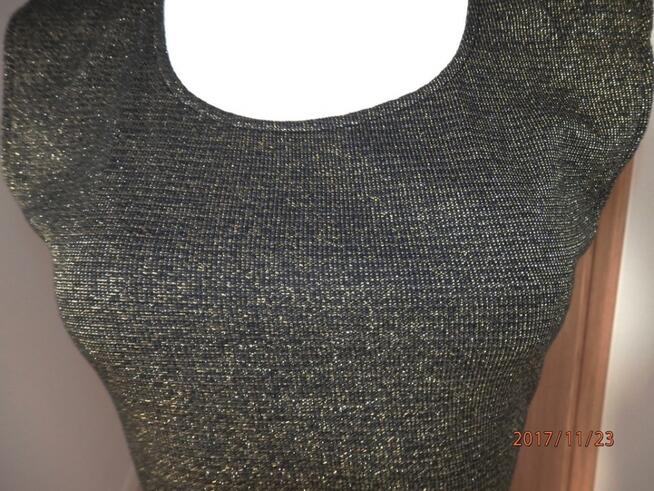 Sukienka Złota Dopasowana Ołówkowa Wieczorowa Imprezowa Midi