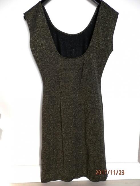 Sukienka Złota Dopasowana Ołówkowa Wieczorowa Imprezowa Midi