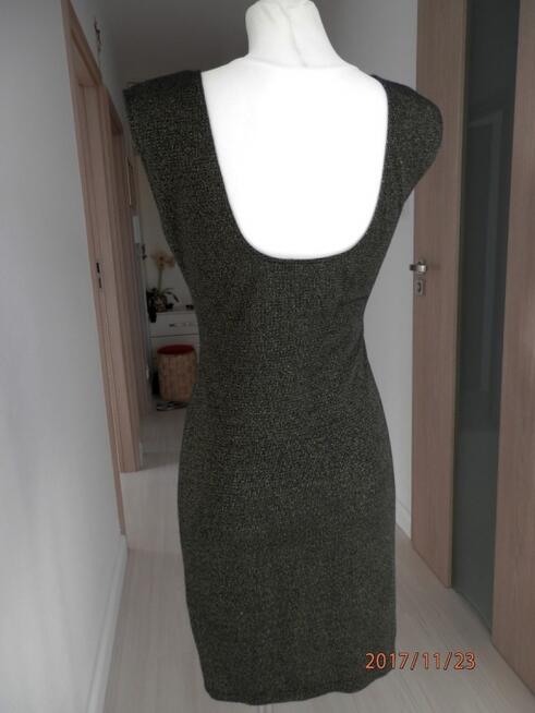 Sukienka Złota Dopasowana Ołówkowa Wieczorowa Imprezowa Midi