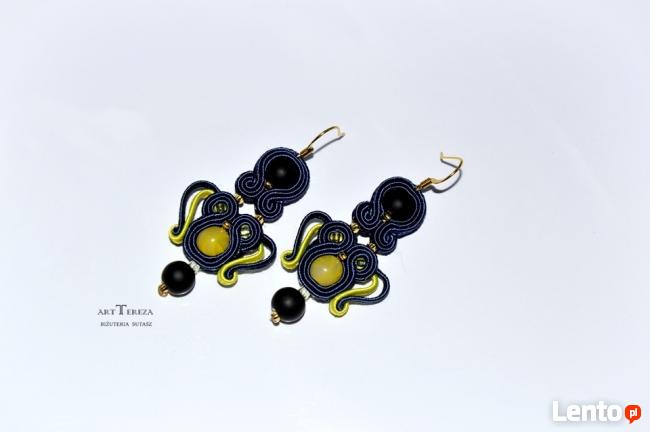 kolczyki sutasz niebieski i żółty, biżuteria sutasz