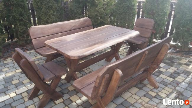 Komplet mebli ogrodowych Stół + dwie ławki