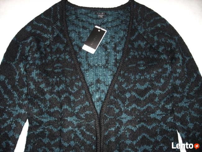 AMISU Ciepły Morski Sweter Długi Grubszy NOWY XS S