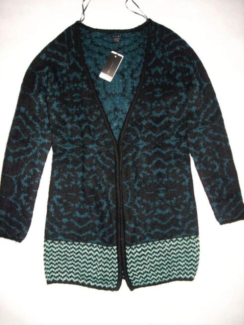 AMISU Ciepły Morski Sweter Długi Grubszy NOWY XS S