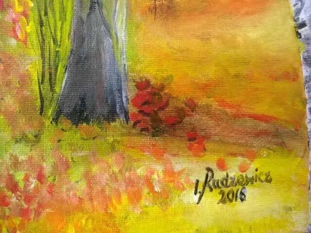 Pejzaż póżnej jesieni na płótnie.