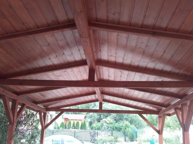 Wiata garażowa, altana z drewna. Wiaty, altany, budynki