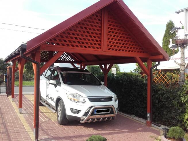 Wiata garażowa, altana z drewna. Wiaty, altany, budynki