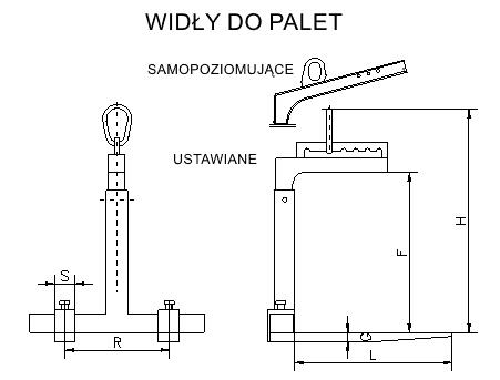 Widły do palet z uchwytem ustawnym udźwig 2000kg