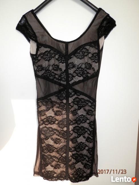 Sukienka HM Czarna Koronka Tiulowa Dopasowana Imprezowa XS