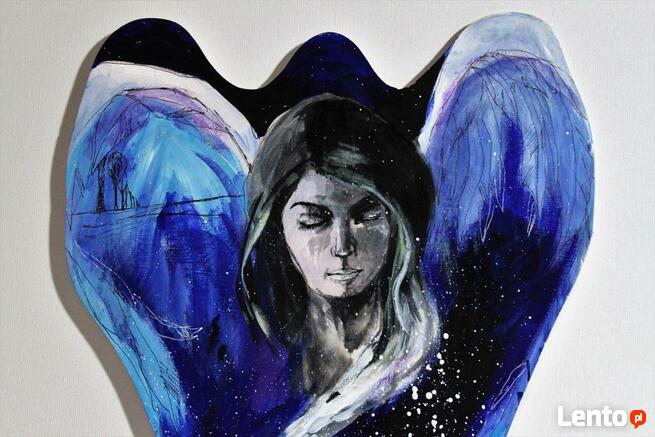 Obraz na drewnie ANIOŁ CZUWAJĄCY artystki Adriany Laube