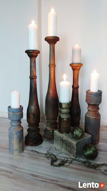 Dekoracje świeczniki toczone drewniane wyroby Rękodzieło