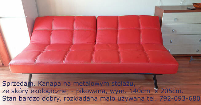 300zł Kanapa pikowana na metalowym stelażu - sprzedam.