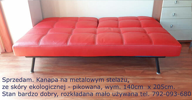 300zł Kanapa pikowana na metalowym stelażu - sprzedam.