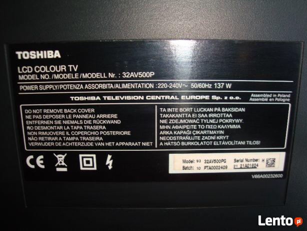 TOSHIBA REGZA 32 cale,2 HDMI, Model 32 AV 500 P-Uszkodzony n