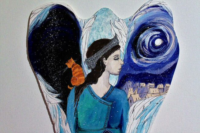 Wyjątkowy obraz namalowany na drewnie ANIOŁ NA DOBRANOC