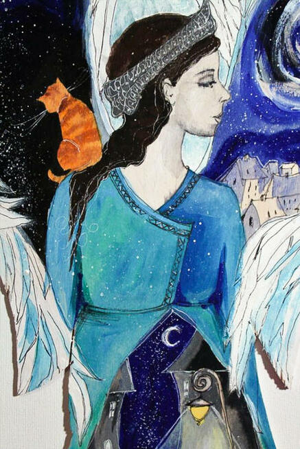 Wyjątkowy obraz namalowany na drewnie ANIOŁ NA DOBRANOC