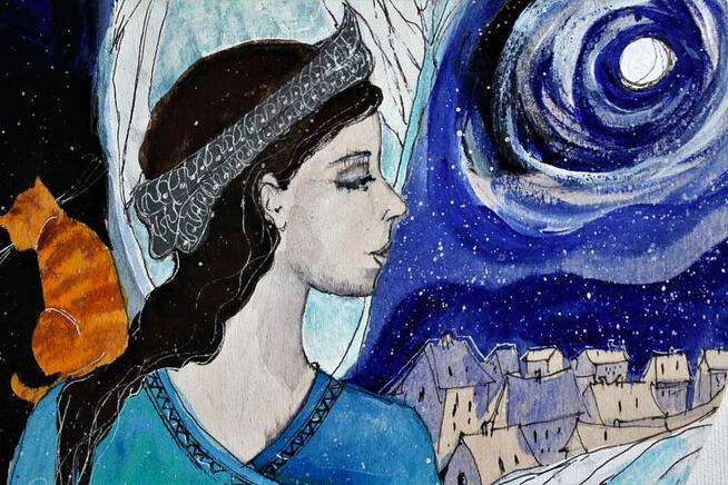 Wyjątkowy obraz namalowany na drewnie ANIOŁ NA DOBRANOC