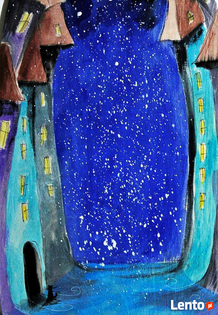 Obraz ULICZKA malowany na drewnie w kształcie kota