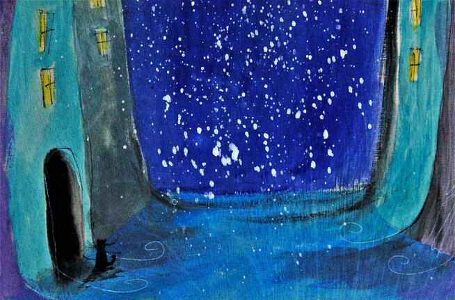 Obraz ULICZKA malowany na drewnie w kształcie kota