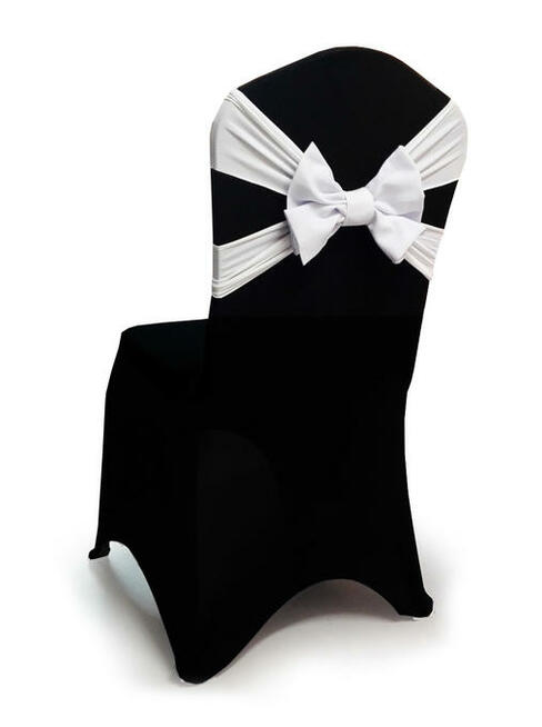 Czarny Pokrowiec na krzesło rozciągliwy z kokardą