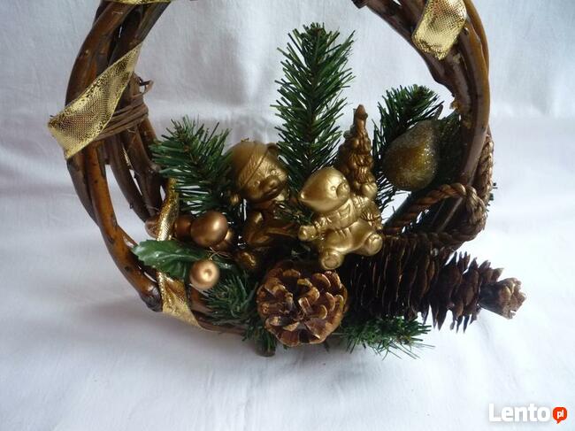 Wianek wiklinowy złoty aniołek choinka Boże Narodzenie