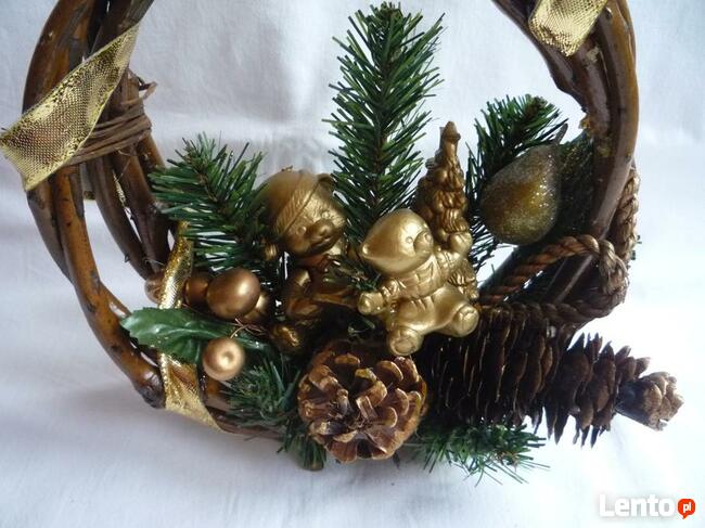 Wianek wiklinowy złoty aniołek choinka Boże Narodzenie