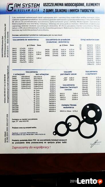 Uszczelki wodociągowe, elementy z gumy, silikonu i tworzyw