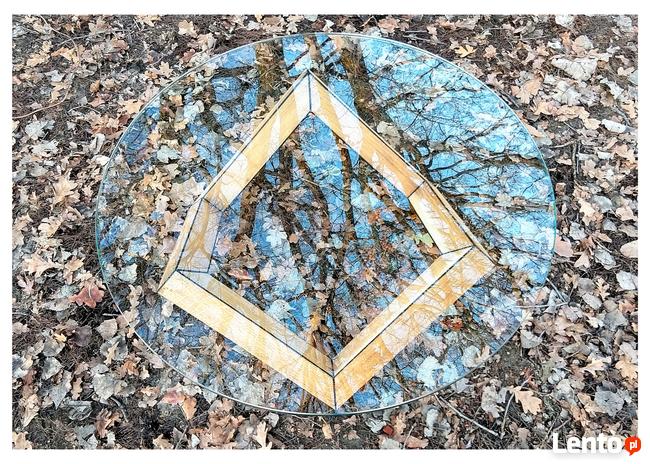 Stolik kawowy dębowy okrągły, lity DĄB, szkło hartowane