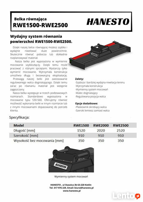 Równiarka do koparki, niwelacji, poboczy. Belka równająca