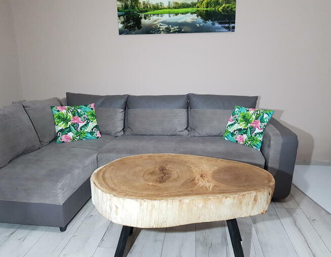 Stolik kawowy z plastra drewna