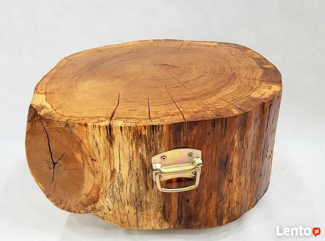 Stolik kawowy, pufa lite drewno blat plaster drewna stół