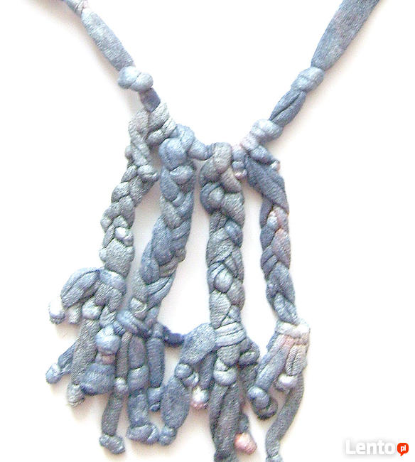 szary naszyjnik boho, pleciony naszyjnik