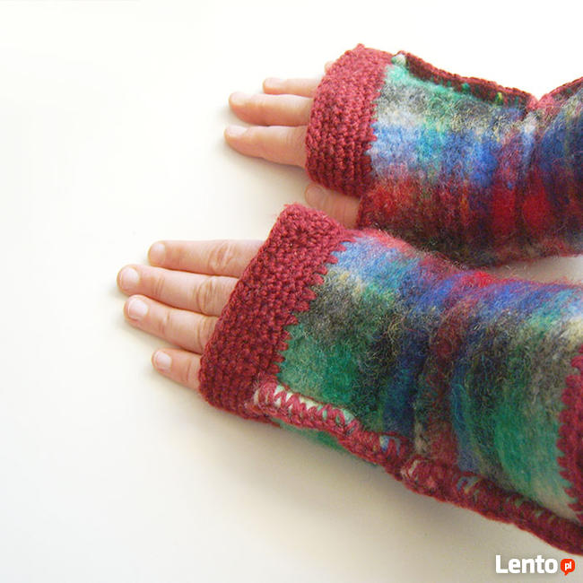 mitenki w kratkę, mitenki z wełny