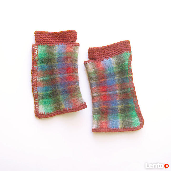 mitenki w kratkę, mitenki z wełny