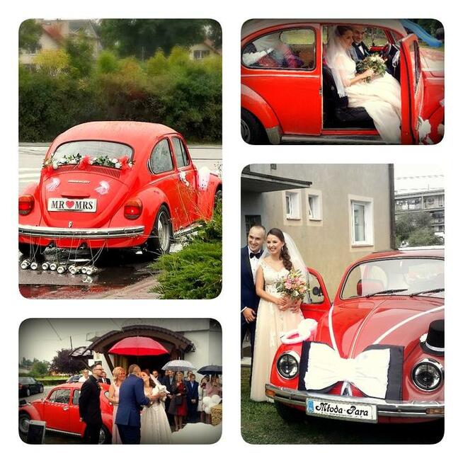 Auto do ślubu piękny czerwony VW GARBUS ,sesje zdjeciowe