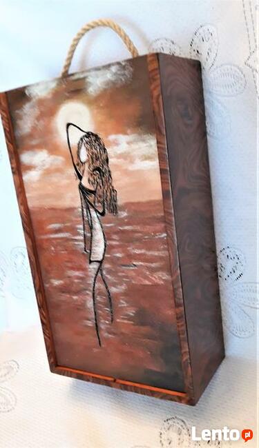 szkatułka fornirowana, pudełko na 2 wina, szkatuła na wino