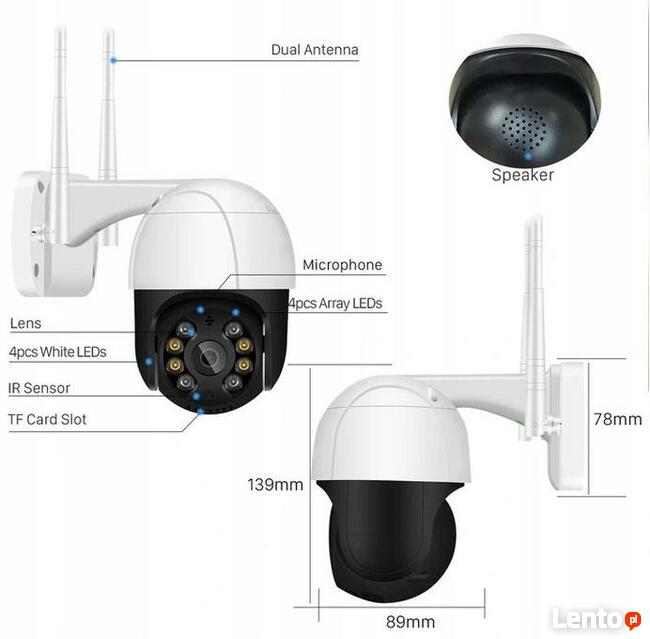 Mini dome malutka kamera zewnętrzna 3Mpx obrotowa ALARM