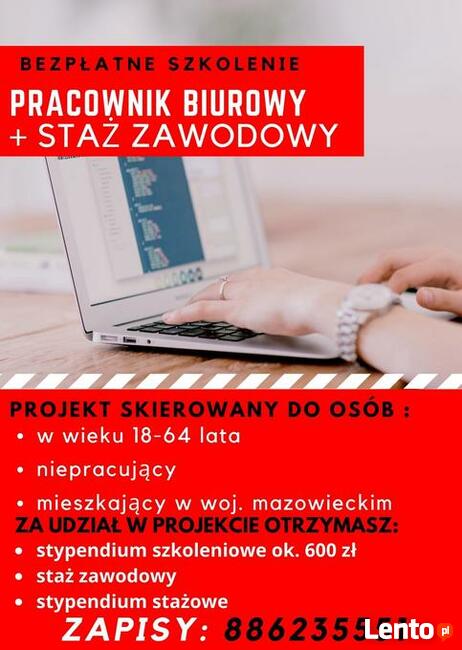 Bezpłatne szkolenie Pracownik biurowy+ staż zawodowy