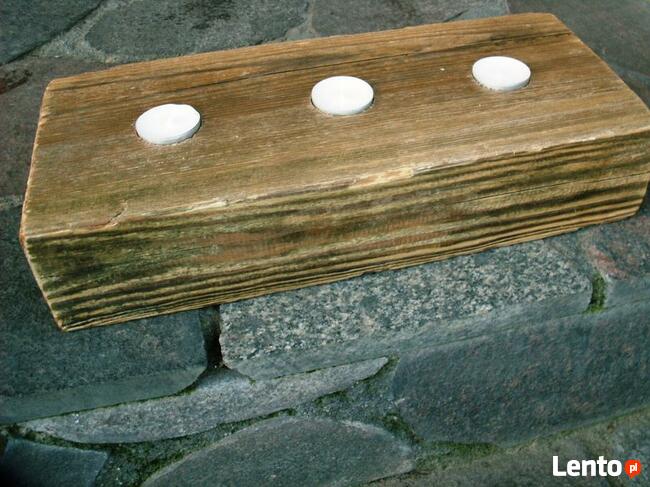 Świecznik retro loft stare drewno przedwojenne