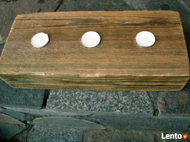 Świecznik retro loft stare drewno przedwojenne