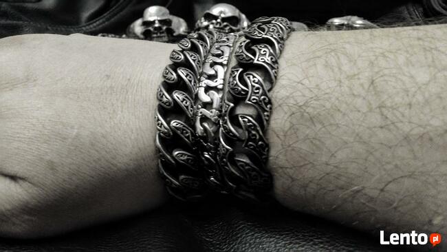 Motocyklowa bransoletka czaszka chopper Harley Gotyk Metal