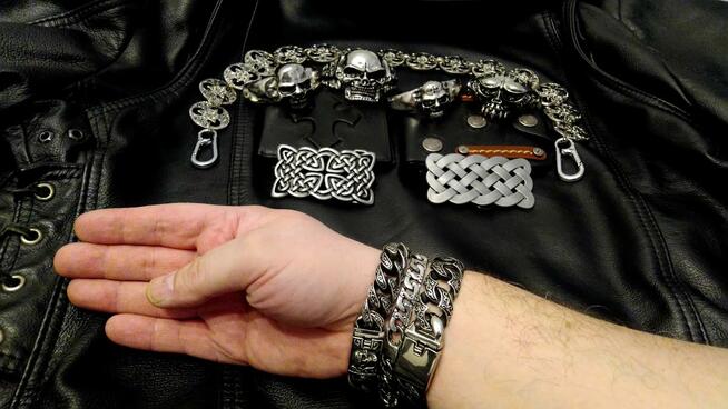 Motocyklowa bransoletka czaszka chopper Harley Gotyk Metal