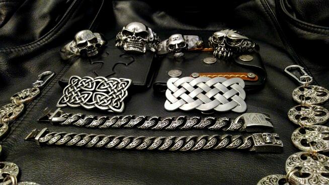 Motocyklowa bransoletka czaszka chopper Harley Gotyk Metal