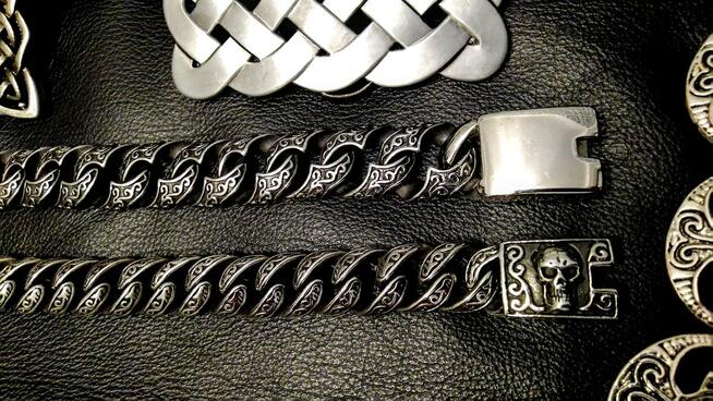 Motocyklowa bransoletka czaszka chopper Harley Gotyk Metal