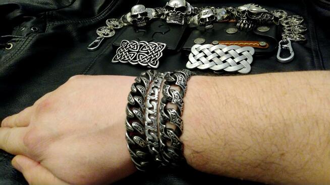 Motocyklowa bransoletka czaszka chopper Harley Gotyk Metal