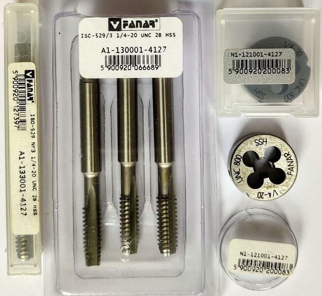 GWINTOWNIK KOMPLET 3cz + NARZYNKA 1/4-20 UNC FANAR HSS Prawa
