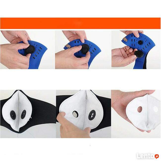 Maseczka antysmogowa filtrem, otworami wentylacją, regulacją