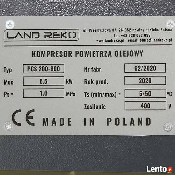 KOMPRESOR POWIETRZA 200l 400V LAND REKO 800L/MIN
